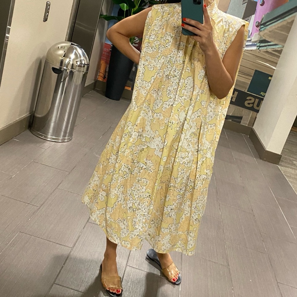COS Abstract Patterned Dress in Yellow and Cream